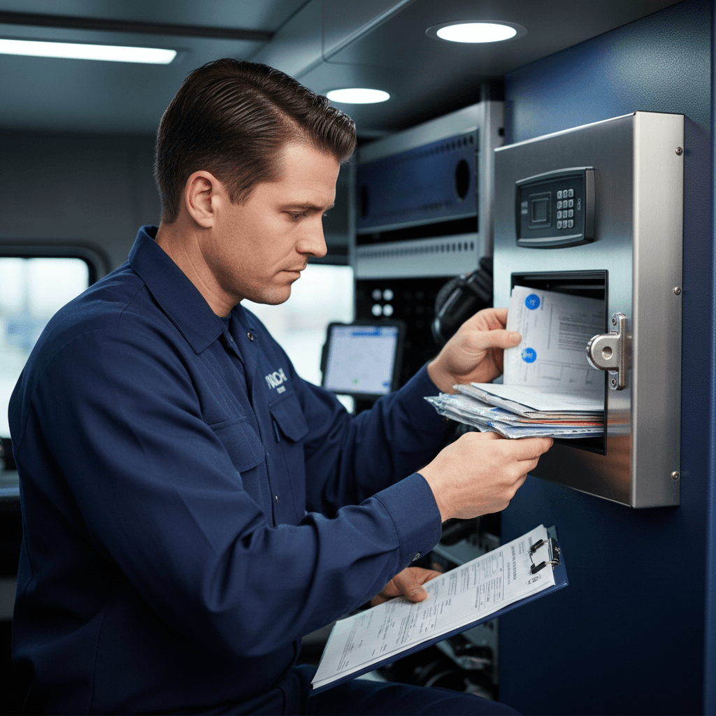 Secure HIPAA-compliant documentation storage in transport vehicle