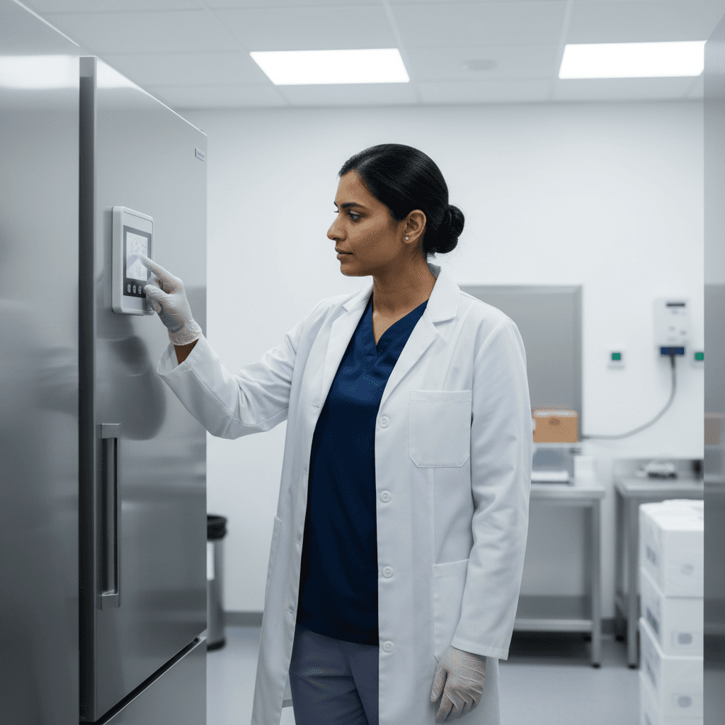 Temperature monitoring on blood product transport unit